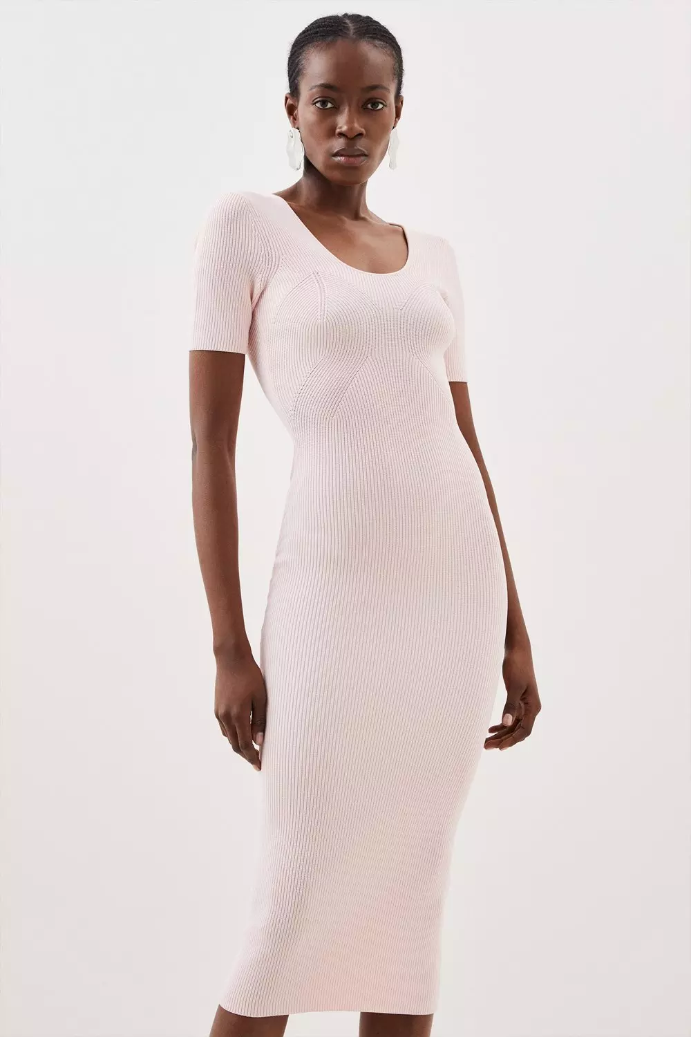 Viscose Blend Compact Rib Knit Scoop Neck Dress Karen Millen
